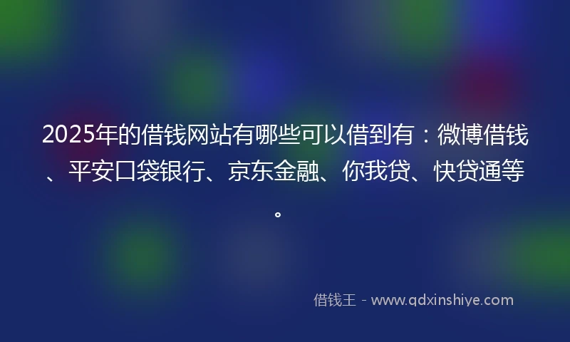 2025年的借钱网站有哪些可以借到有：微博借钱、平安口袋银行、京东金融、你我贷、快贷通等。