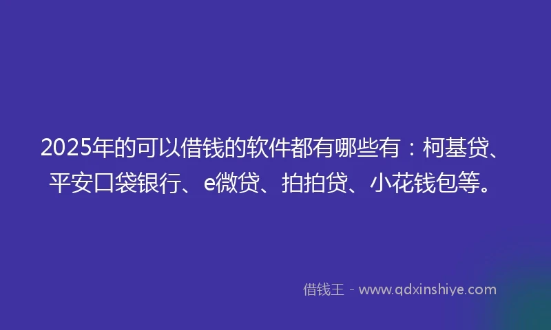 2025年的可以借钱的软件都有哪些有：柯基贷、平安口袋银行、e微贷、拍拍贷、小花钱包等。