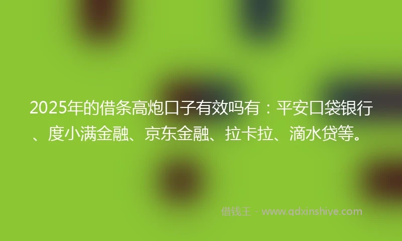 2025年的借条高炮口子有效吗有：平安口袋银行、度小满金融、京东金融、拉卡拉、滴水贷等。