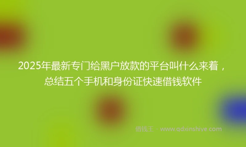 2025年最新专门给黑户放款的平台叫什么来着，总结五个手机和身份证快速借钱软件
