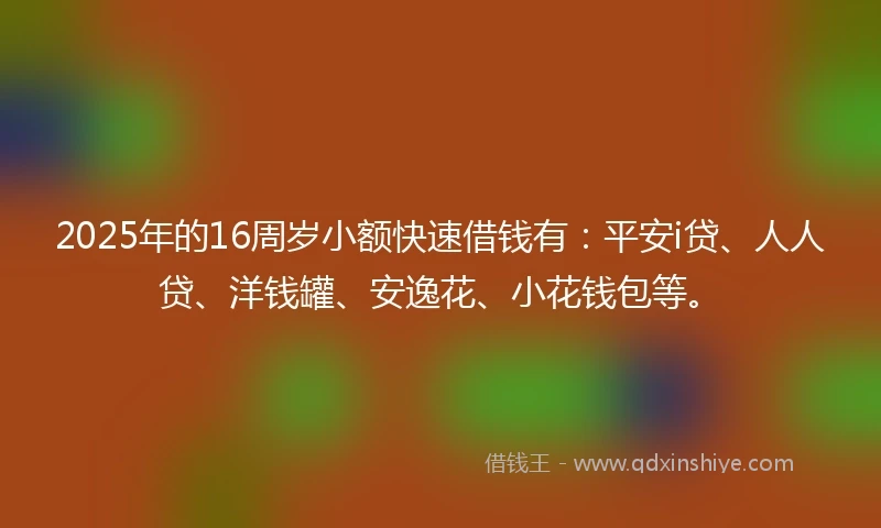 2025年的16周岁小额快速借钱有：平安i贷、人人贷、洋钱罐、安逸花、小花钱包等。