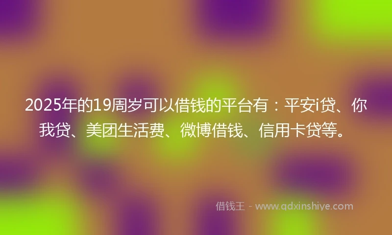 2025年的19周岁可以借钱的平台有：平安i贷、你我贷、美团生活费、微博借钱、信用卡贷等。