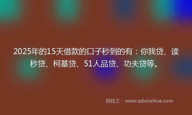 2025年的15天借款的口子秒到的有：你我贷、读秒贷、柯基贷、51人品贷、功夫贷等。