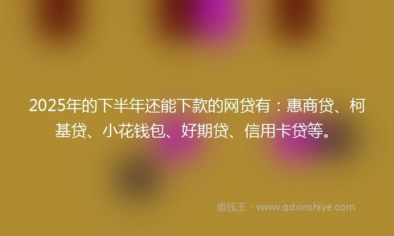 2025年的下半年还能下款的网贷有：惠商贷、柯基贷、小花钱包、好期贷、信用卡贷等。