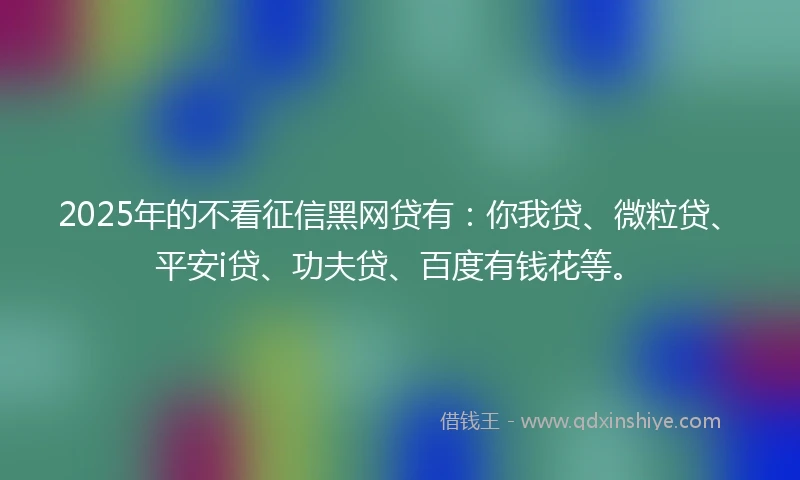 2025年的不看征信黑网贷有：你我贷、微粒贷、平安i贷、功夫贷、百度有钱花等。
