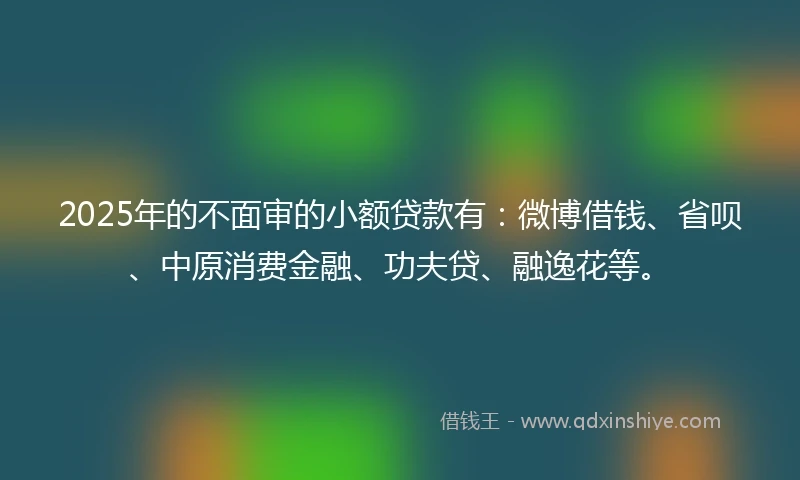 2025年的不面审的小额贷款有：微博借钱、省呗、中原消费金融、功夫贷、融逸花等。