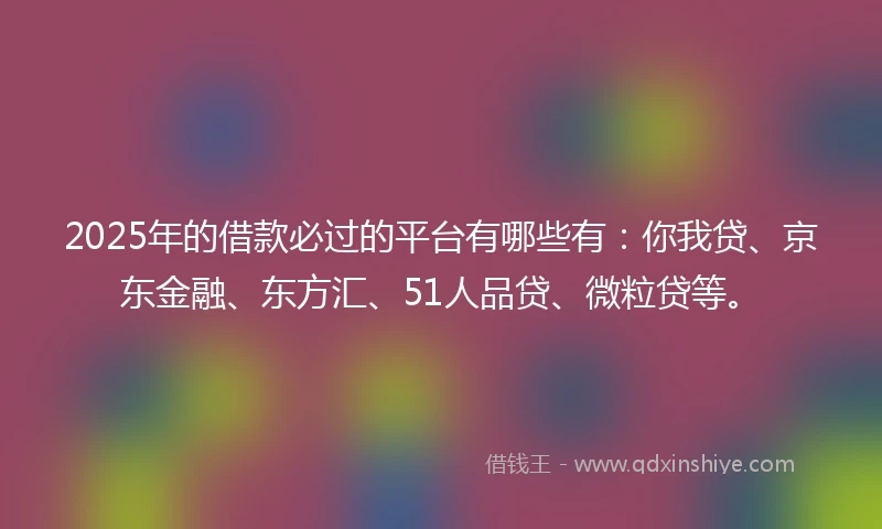 2025年的借款必过的平台有哪些有：你我贷、京东金融、东方汇、51人品贷、微粒贷等。