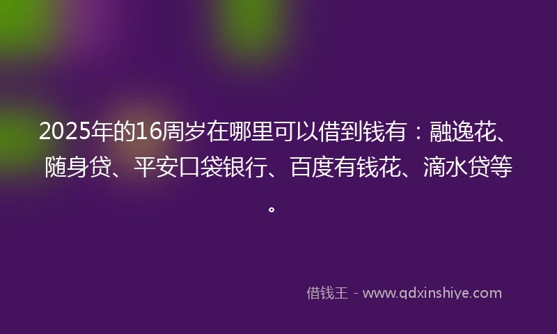 2025年的16周岁在哪里可以借到钱有：融逸花、随身贷、平安口袋银行、百度有钱花、滴水贷等。