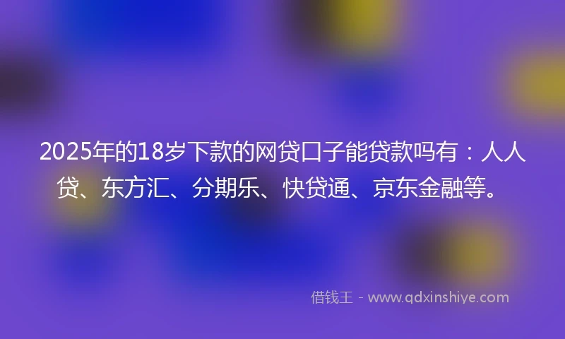 2025年的18岁下款的网贷口子能贷款吗有：人人贷、东方汇、分期乐、快贷通、京东金融等。