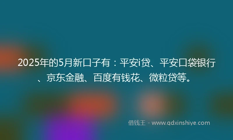 2025年的5月新口子有：平安i贷、平安口袋银行、京东金融、百度有钱花、微粒贷等。