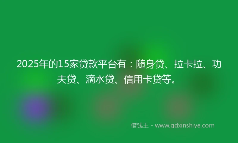 2025年的15家贷款平台有：随身贷、拉卡拉、功夫贷、滴水贷、信用卡贷等。