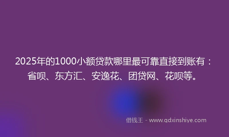 2025年的1000小额贷款哪里最可靠直接到账有：省呗、东方汇、安逸花、团贷网、花呗等。
