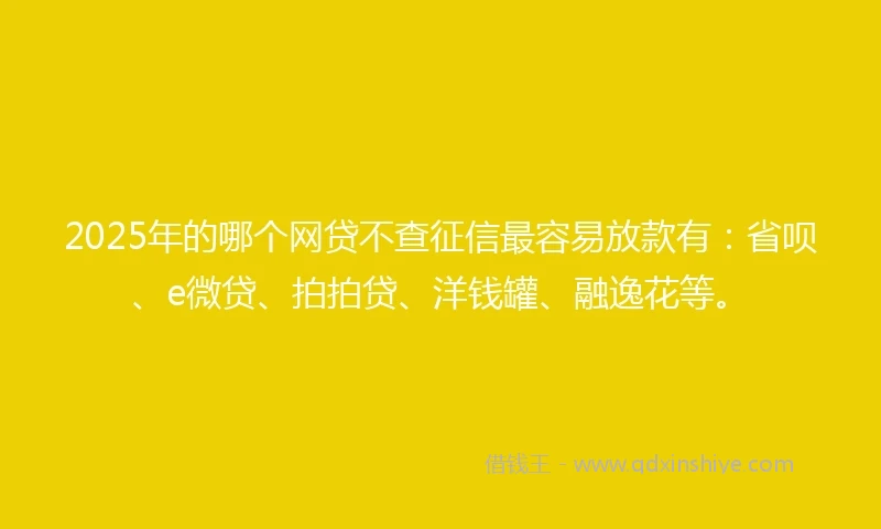2025年的哪个网贷不查征信最容易放款有：省呗、e微贷、拍拍贷、洋钱罐、融逸花等。