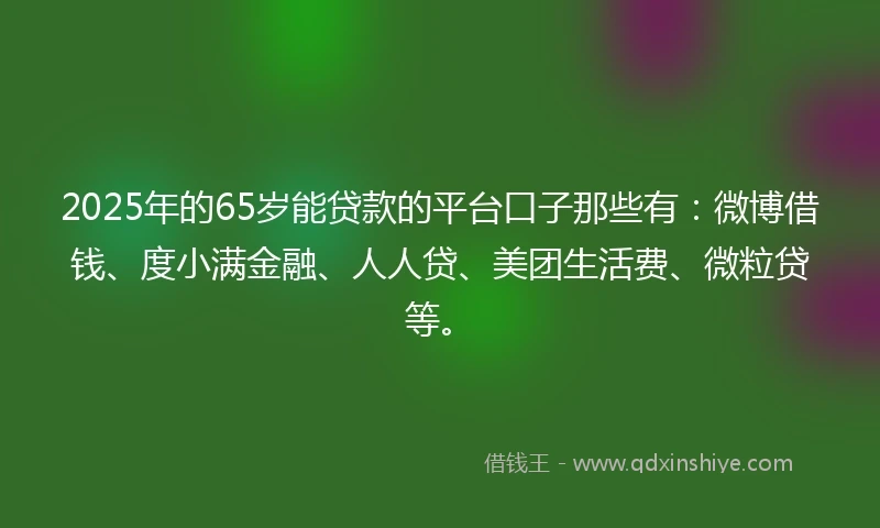 2025年的65岁能贷款的平台口子那些有：微博借钱、度小满金融、人人贷、美团生活费、微粒贷等。