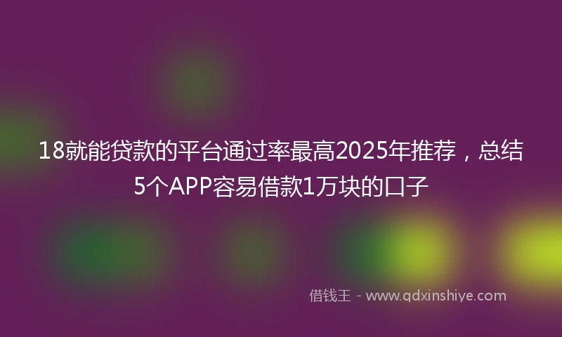 18就能贷款的平台通过率最高2025年推荐，总结5个APP容易借款1万块的口子