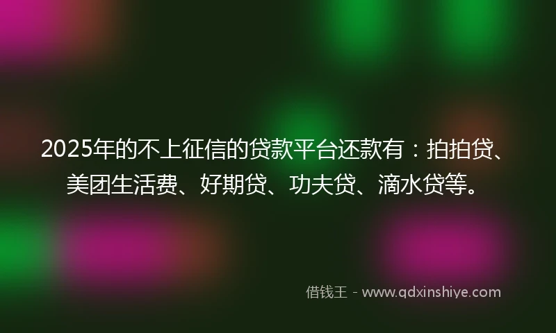 2025年的不上征信的贷款平台还款有：拍拍贷、美团生活费、好期贷、功夫贷、滴水贷等。