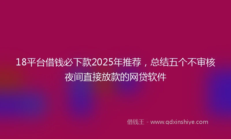 18平台借钱必下款2025年推荐，总结五个不审核夜间直接放款的网贷软件