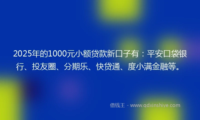 2025年的1000元小额贷款新口子有：平安口袋银行、投友圈、分期乐、快贷通、度小满金融等。