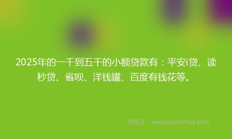 2025年的一千到五千的小额贷款有：平安i贷、读秒贷、省呗、洋钱罐、百度有钱花等。