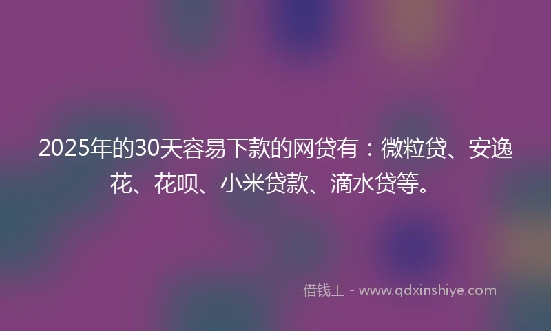 2025年的30天容易下款的网贷有：微粒贷、安逸花、花呗、小米贷款、滴水贷等。