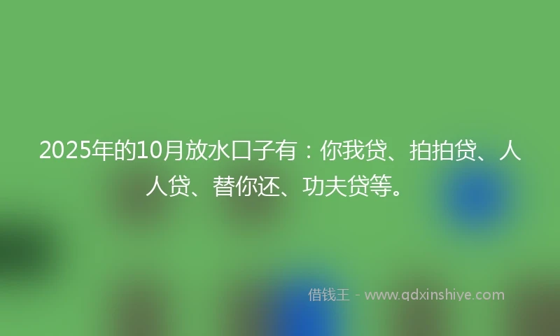 2025年的10月放水口子有：你我贷、拍拍贷、人人贷、替你还、功夫贷等。
