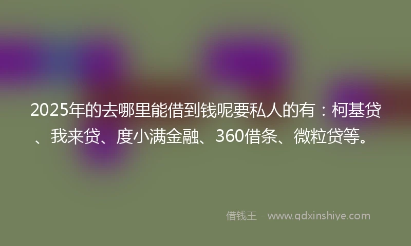 2025年的去哪里能借到钱呢要私人的有：柯基贷、我来贷、度小满金融、360借条、微粒贷等。