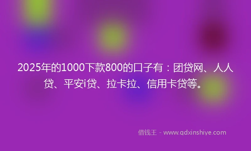 2025年的1000下款800的口子有：团贷网、人人贷、平安i贷、拉卡拉、信用卡贷等。