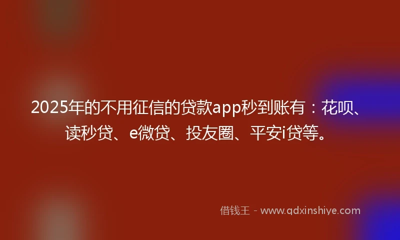 2025年的不用征信的贷款app秒到账有：花呗、读秒贷、e微贷、投友圈、平安i贷等。