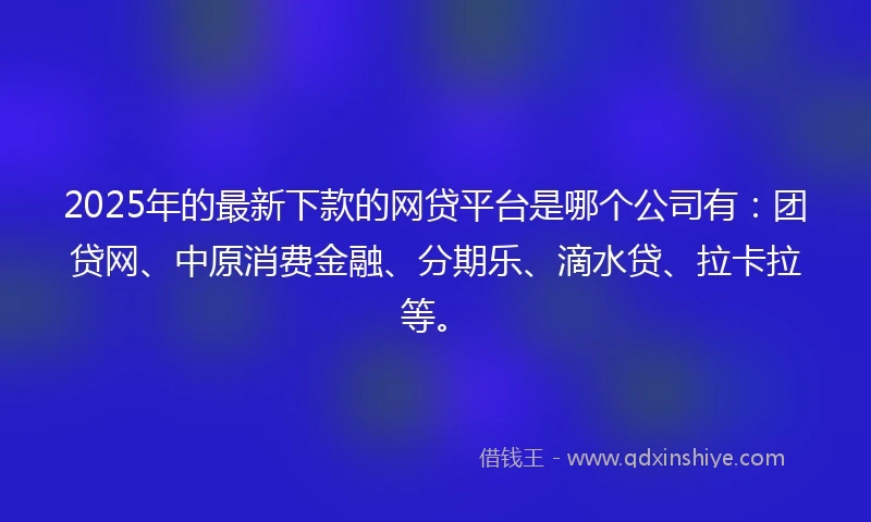 2025年的最新下款的网贷平台是哪个公司有：团贷网、中原消费金融、分期乐、滴水贷、拉卡拉等。
