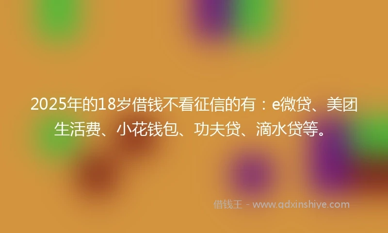 2025年的18岁借钱不看征信的有：e微贷、美团生活费、小花钱包、功夫贷、滴水贷等。