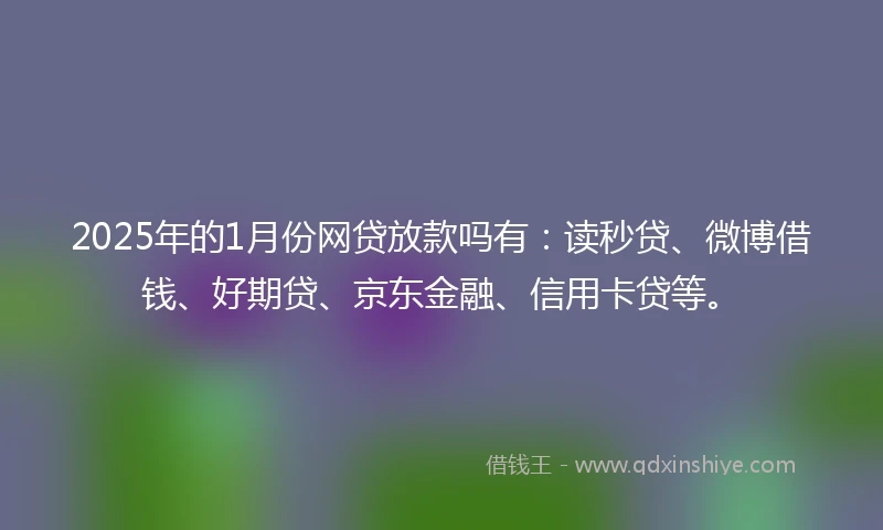 2025年的1月份网贷放款吗有：读秒贷、微博借钱、好期贷、京东金融、信用卡贷等。