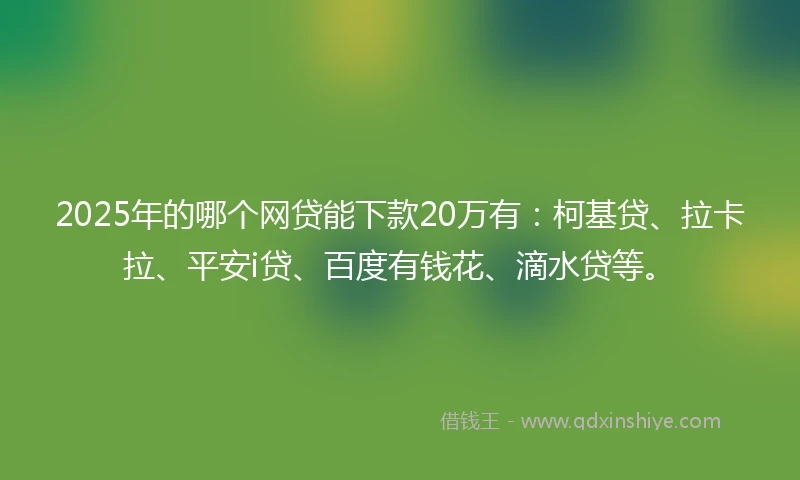 2025年的哪个网贷能下款20万有：柯基贷、拉卡拉、平安i贷、百度有钱花、滴水贷等。