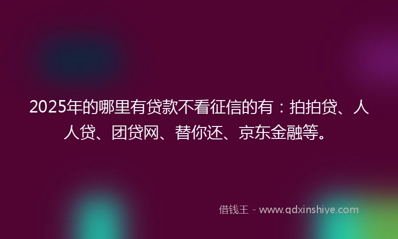 2025年的哪里有贷款不看征信的有：拍拍贷、人人贷、团贷网、替你还、京东金融等。