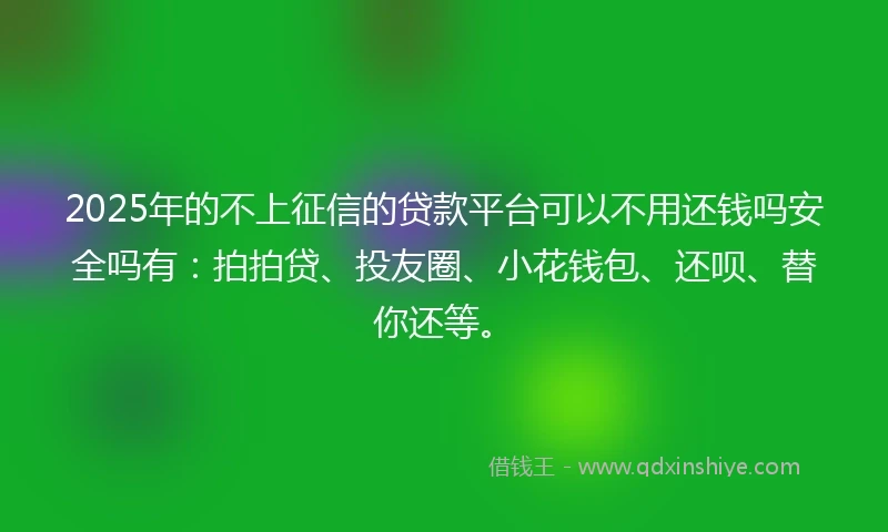 2025年的不上征信的贷款平台可以不用还钱吗安全吗有：拍拍贷、投友圈、小花钱包、还呗、替你还等。