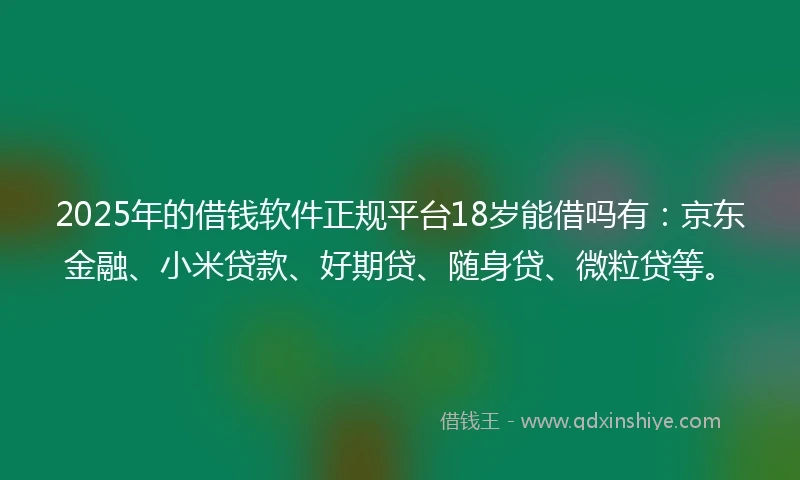 2025年的借钱软件正规平台18岁能借吗有：京东金融、小米贷款、好期贷、随身贷、微粒贷等。