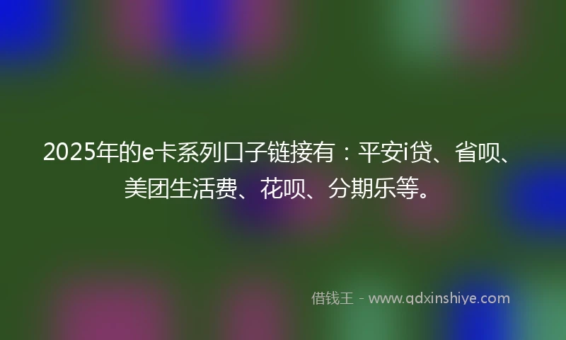 2025年的e卡系列口子链接有：平安i贷、省呗、美团生活费、花呗、分期乐等。