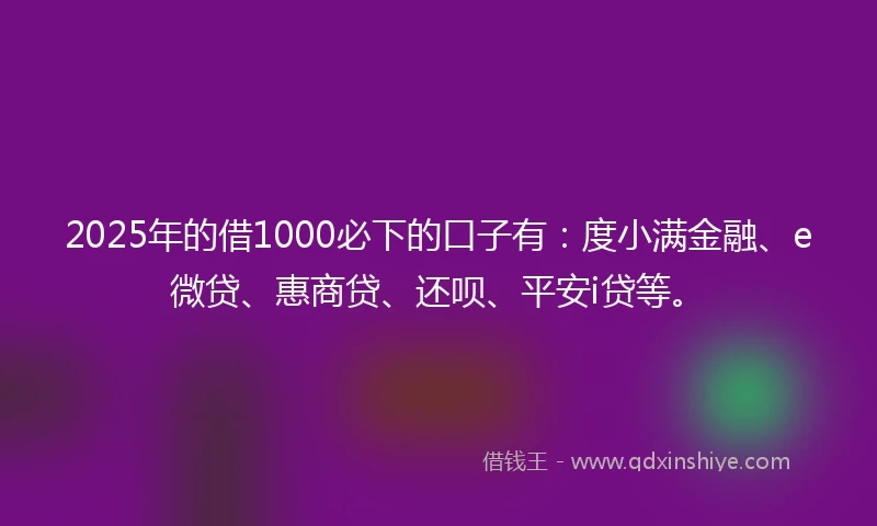 2025年的借1000必下的口子有：度小满金融、e微贷、惠商贷、还呗、平安i贷等。