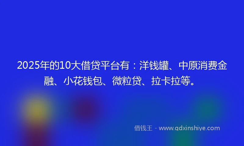2025年的10大借贷平台有：洋钱罐、中原消费金融、小花钱包、微粒贷、拉卡拉等。