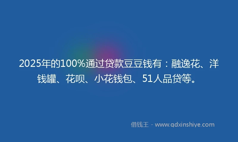 2025年的100%通过贷款豆豆钱有：融逸花、洋钱罐、花呗、小花钱包、51人品贷等。