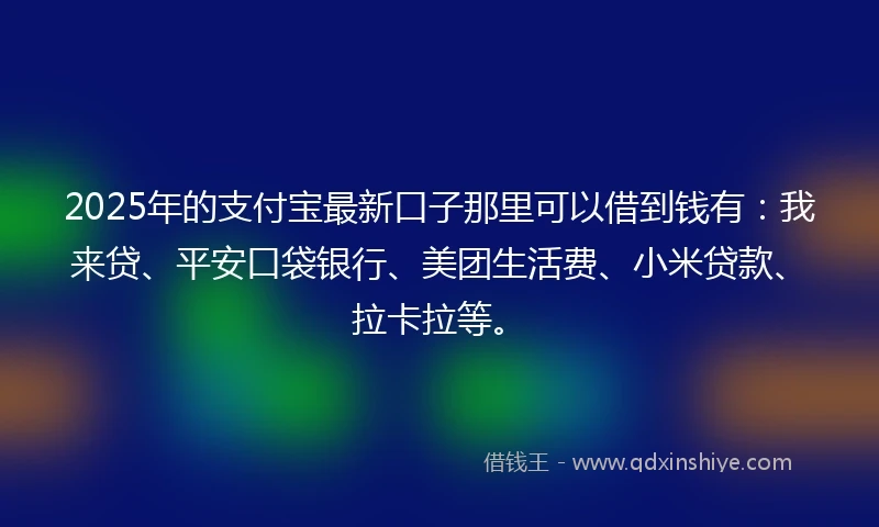 2025年的支付宝最新口子那里可以借到钱有：我来贷、平安口袋银行、美团生活费、小米贷款、拉卡拉等。