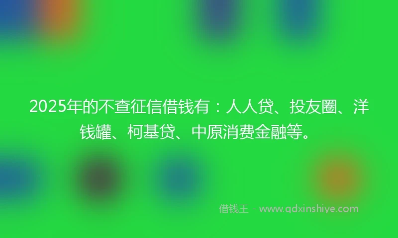 2025年的不查征信借钱有：人人贷、投友圈、洋钱罐、柯基贷、中原消费金融等。