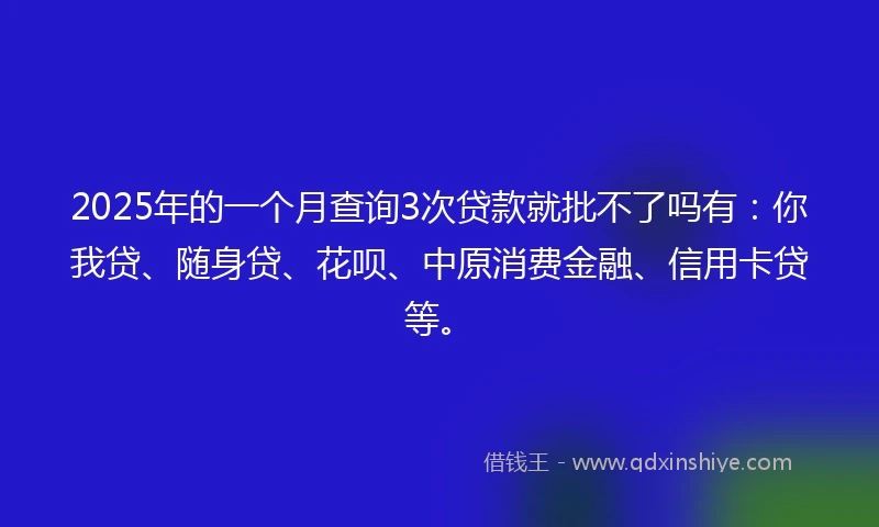 2025年的一个月查询3次贷款就批不了吗有：你我贷、随身贷、花呗、中原消费金融、信用卡贷等。