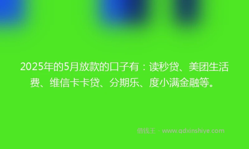 2025年的5月放款的口子有：读秒贷、美团生活费、维信卡卡贷、分期乐、度小满金融等。