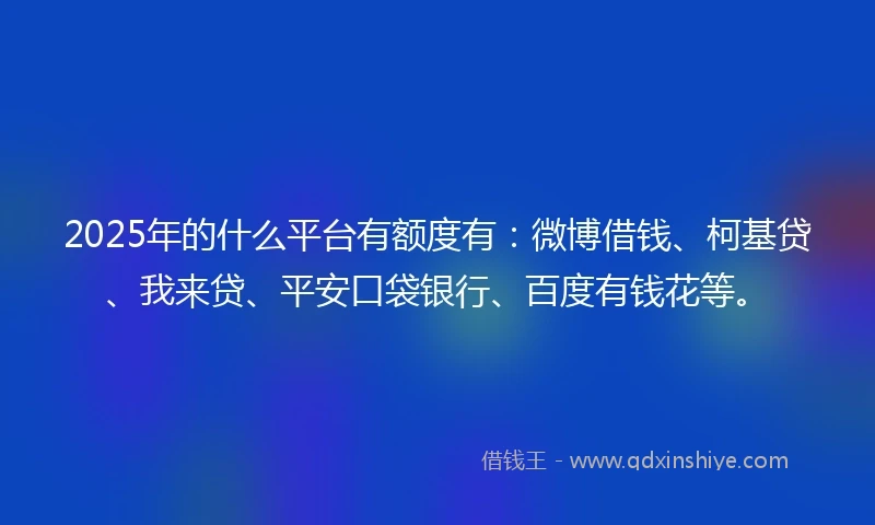 2025年的什么平台有额度有：微博借钱、柯基贷、我来贷、平安口袋银行、百度有钱花等。