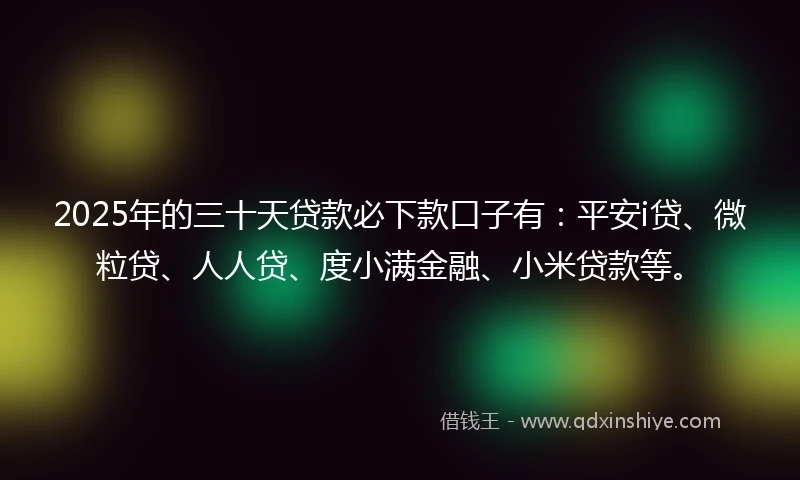 2025年的三十天贷款必下款口子有：平安i贷、微粒贷、人人贷、度小满金融、小米贷款等。