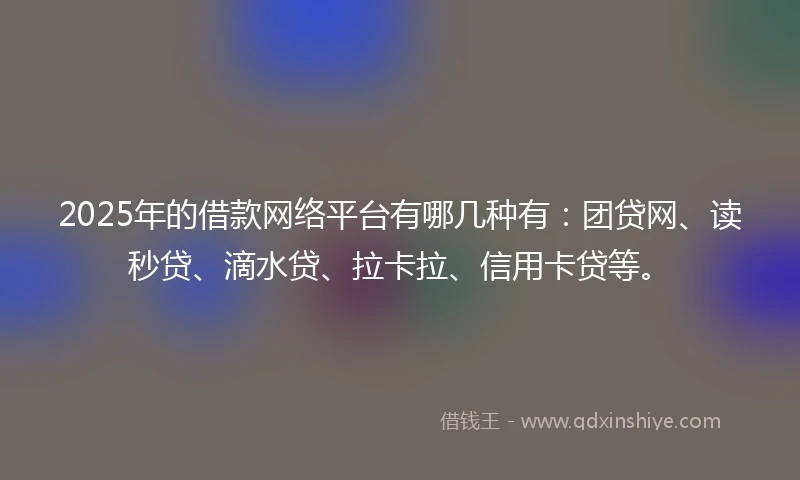 2025年的借款网络平台有哪几种有：团贷网、读秒贷、滴水贷、拉卡拉、信用卡贷等。