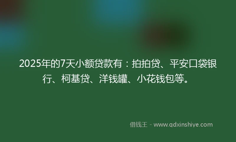 2025年的7天小额贷款有：拍拍贷、平安口袋银行、柯基贷、洋钱罐、小花钱包等。