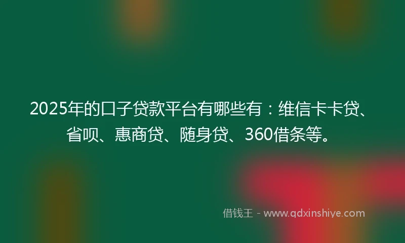 2025年的口子贷款平台有哪些有：维信卡卡贷、省呗、惠商贷、随身贷、360借条等。