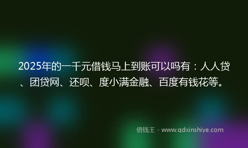2025年的一千元借钱马上到账可以吗有：人人贷、团贷网、还呗、度小满金融、百度有钱花等。