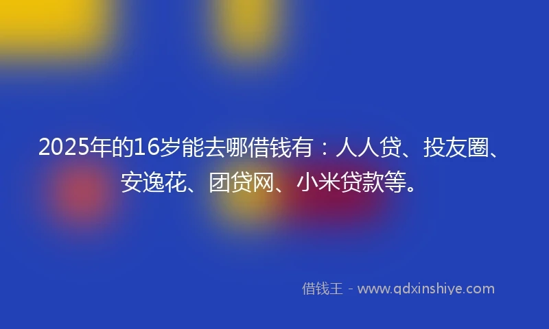 2025年的16岁能去哪借钱有：人人贷、投友圈、安逸花、团贷网、小米贷款等。